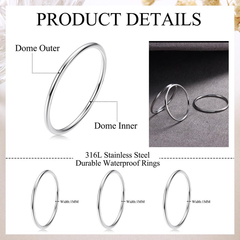 LOYALLOOK 3Pcs 1mm Thin 14K Gold Filled Stackable Rings For Women Non Tarnish Stainless Steel Plain Stacking Knuckle Thumb Pinky Statement Band Midi Rings Comfort Fit Size 3 to 10 Silver Tone - Image 2